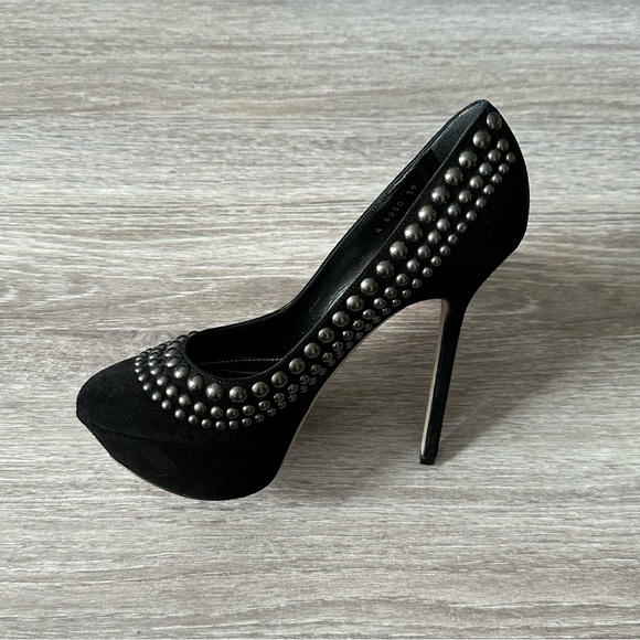 Sergio Rossi Shoes - Sergio Rossi Black Suede Silver Studded Platform Pumps